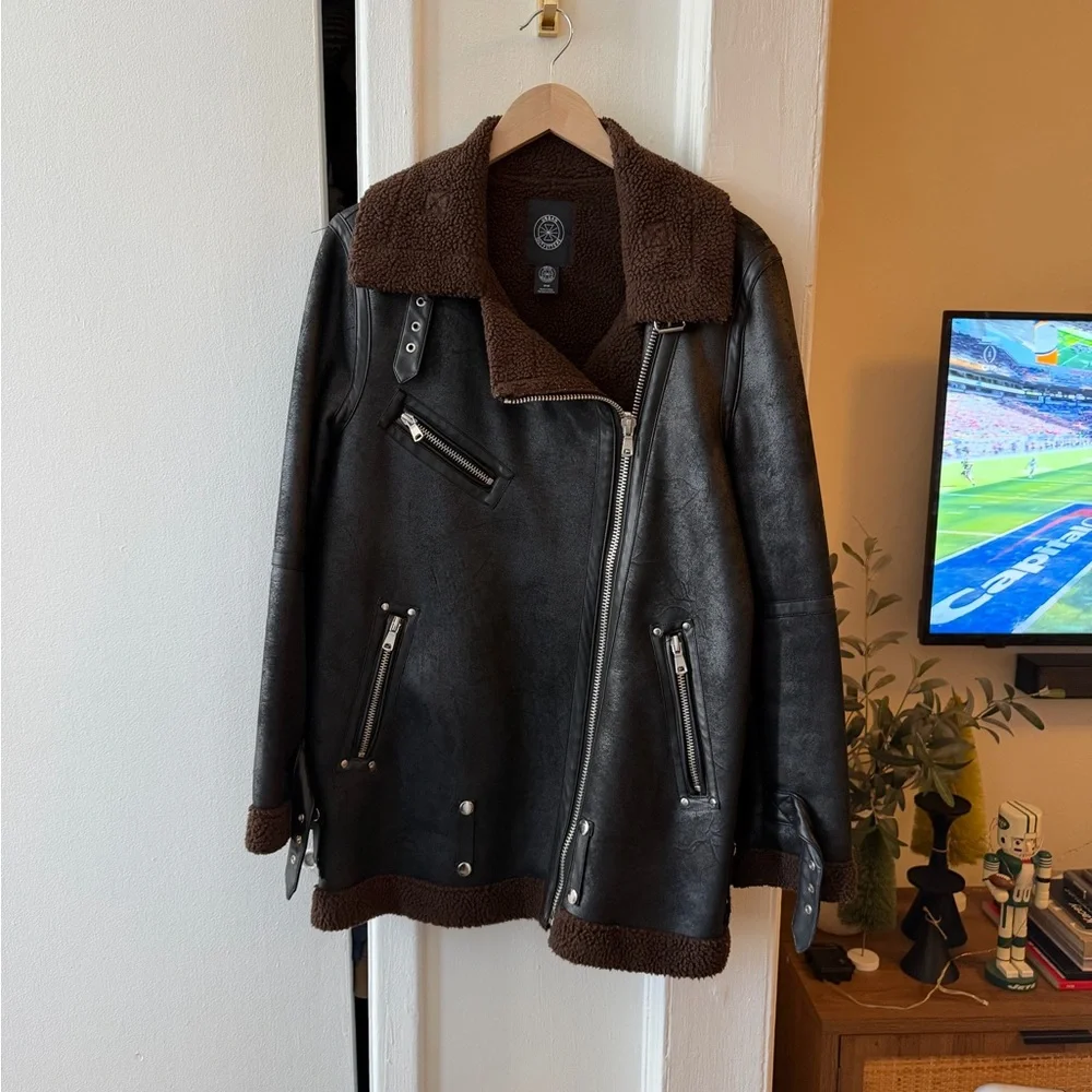 Urban Outfitters Soft Pleather Jacket with Brown Shearling Lining - Picture 1 of 4